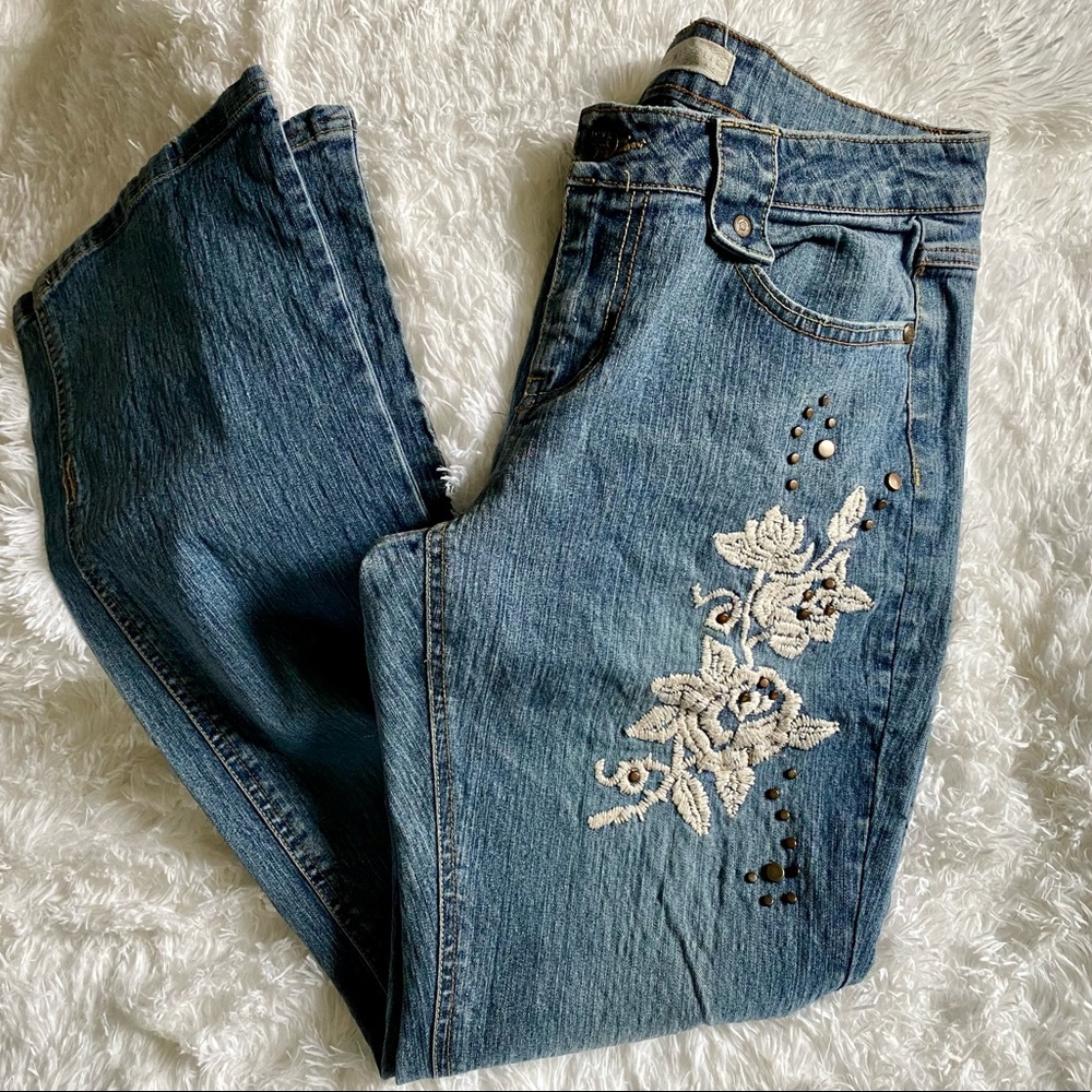 MixIt Denim jeans Boho floral embroidery & studs vintage 90s women’s size 8p